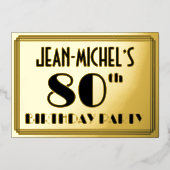 80e verjaardag — Art Deco look "80" + Naam Folie Uitnodiging (Voorkant)