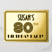 80e verjaardag — Art Deco Style "80" en naam Folie Uitnodiging (Voorkant)