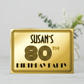 80e verjaardag — Art Deco Style "80" en naam Folie Uitnodiging (Staand Voorkant)