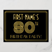 80e verjaardag — Art Deco Style "80" + Naam Folie Uitnodiging (Voorkant)