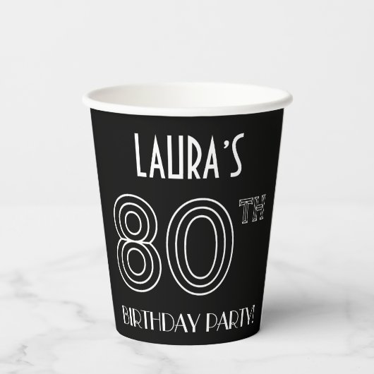 80e verjaardag: Art Deco Style + aangepaste naam Papieren Bekers (Achterkant)