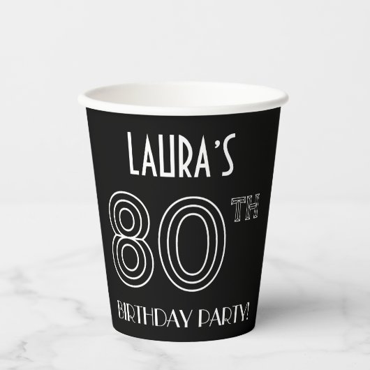 80e verjaardag: Art Deco Style + aangepaste naam Papieren Bekers (Voorkant)