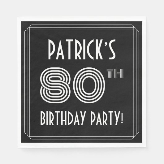 80e verjaardag: Art Deco Style + aangepaste naam Servet (Voorkant)