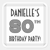 80e verjaardag: Art Deco Style + aangepaste naam Vierkante Sticker (Voorkant)