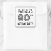 80e verjaardag: Art Deco Style + aangepaste naam Vierkante Sticker (Tas)