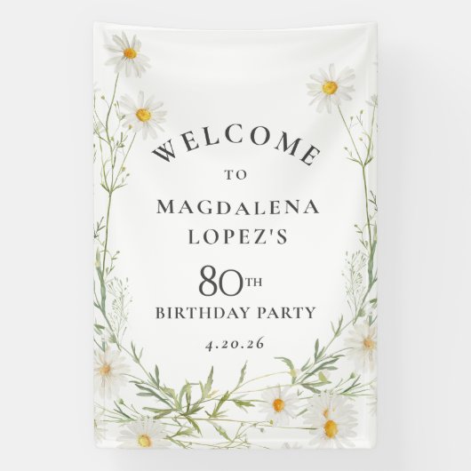 80e verjaardag banner april geboortebloem margriet (Verticaal)