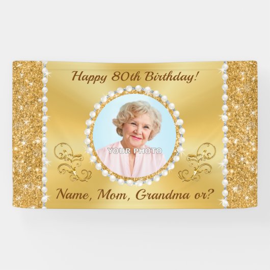 80e verjaardag banner gepersonaliseerd, foto en na (Horizontaal)