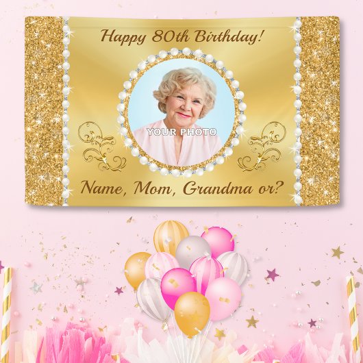 80e verjaardag banner gepersonaliseerd, foto en na
