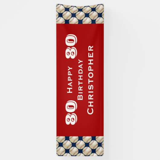 80e verjaardag Baseball, naam: Red Blue White Spandoek (Verticaal)