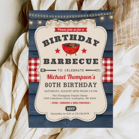 80e verjaardag BBQ Zomer Barbecue Party Uitnodigin Kaart