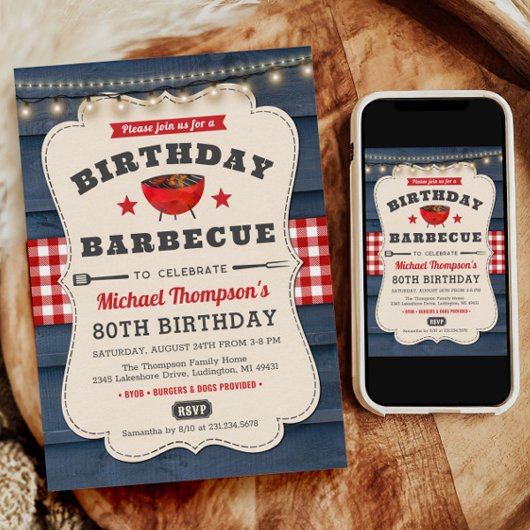 80e verjaardag BBQ Zomer Barbecue Party Uitnodigin Kaart
