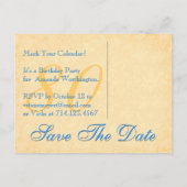 80e verjaardag Bewaar de datum Blauw en Goud kant Aankondigingskaart (Achterkant)