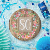 80e verjaardag, bijtende waterverf bloemen papieren bordje (Feest)