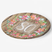 80e verjaardag, bijtende waterverf bloemen papieren bordje (Gekanteld)