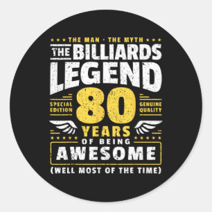 80e verjaardag Biljart Speler 80 jaar oud Billia Ronde Sticker