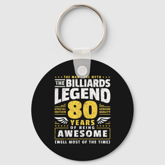 80e verjaardag Biljart Speler 80 jaar oud Billia Sleutelhanger (Voorkant)