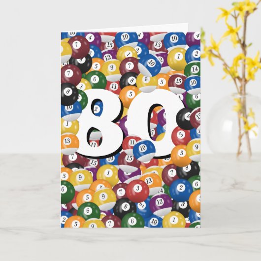80e verjaardag biljartballen kaart (Gele Bloem)