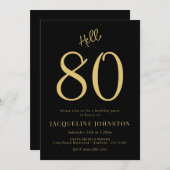 80e verjaardag Black and Gold Kaart (Voorkant / Achterkant)