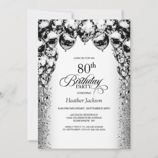 80e verjaardag Black and White Balloons Party Kaart (Voorkant)