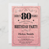 80e Verjaardag Black en Pink Rose Gold Glitter Kaart (Voorkant)