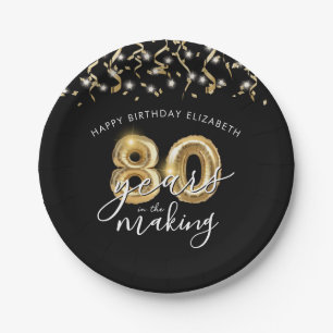 80e verjaardag Black Gold Balloon Script Streamers Papieren Bordje