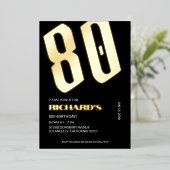 80e verjaardag Black Gold Foil uitnodigingen (Staand Voorkant)