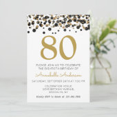 80e Verjaardag Black Gold Glitter Sparkle Confetti Kaart (Staand voorkant)