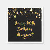 80e verjaardag Black Gold Stars Naam Servet (Voorkant)