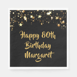 80e verjaardag Black Gold Stars Naam Servet