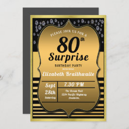 80e verjaardag Black Gold Surprise Party Kaart