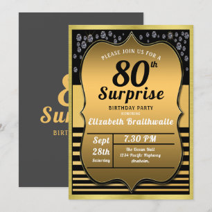 80e verjaardag Black Gold Surprise Party Kaart