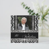 80e verjaardag Black White Damask Diamond Kaart (Staand voorkant)