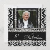 80e verjaardag Black White Damask Diamond Kaart (Voorkant)