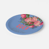 80e verjaardag Blauw Elegant roze Rose Eightieth Papieren Bordje (Gekanteld)