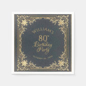 80e verjaardag blauw goud Elegant Script Servet (Voorkant)