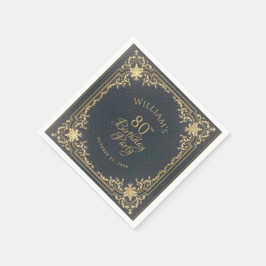 80e verjaardag blauw goud Elegant Script Servet (Hoek)