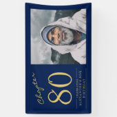 80e verjaardag blauw goud foto spandoek (Verticaal)