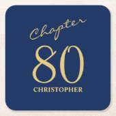 80e verjaardag Blauw Goud Hoofdstuk 80 Kartonnen Onderzetters (Voorkant)