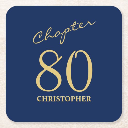 80e verjaardag Blauw Goud Hoofdstuk 80 Kartonnen Onderzetters (Voorkant)