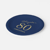 80e verjaardag Blauw Goud Hoofdstuk 80 Papieren Bordje (Gekanteld)