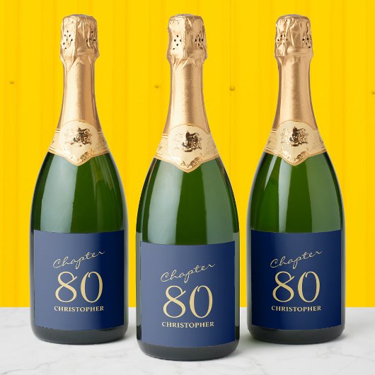 80e verjaardag Blauw Goud Hoofdstuk 80 Sparkling Wijnetiket