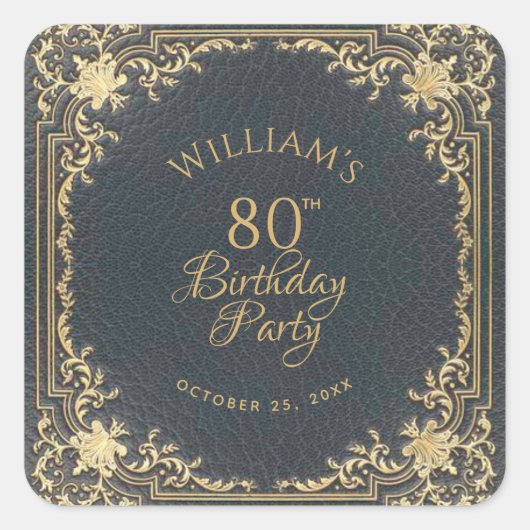 80e verjaardag  blauw goud script Elegant Vierkante Sticker (Voorkant)
