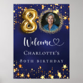 80e Verjaardag blauw goud sterren foto welkom Poster (Voorkant)