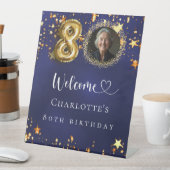 80e Verjaardag blauw goud sterren foto welkom Reclamebord Met Voetstuk (Insitu)