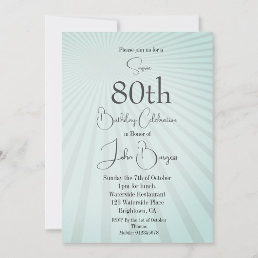 80e verjaardag Blauw Mannelijk Moderne Verjaardag Kaart (Achterkant)