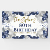 80e verjaardag blauwe ballonnen feest welkom spandoek (Horizontaal)