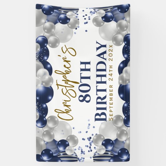 80e verjaardag blauwe ballonnen feest welkom spandoek (Verticaal)