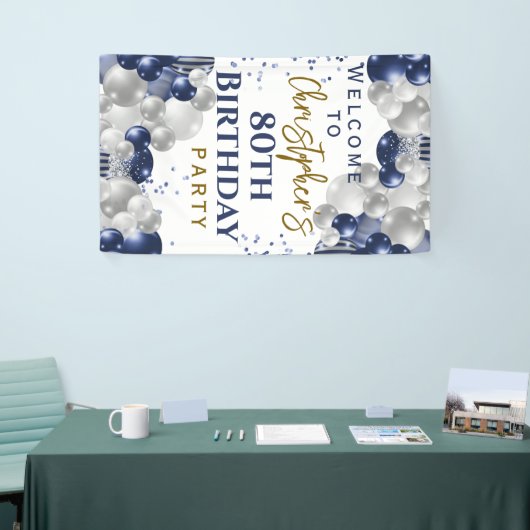 80e verjaardag blauwe ballonnen feest welkom spandoek (Beurs)