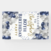 80e verjaardag blauwe ballonnen feest welkom spandoek (Horizontaal)