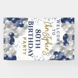 80e verjaardag blauwe ballonnen feest welkom spandoek